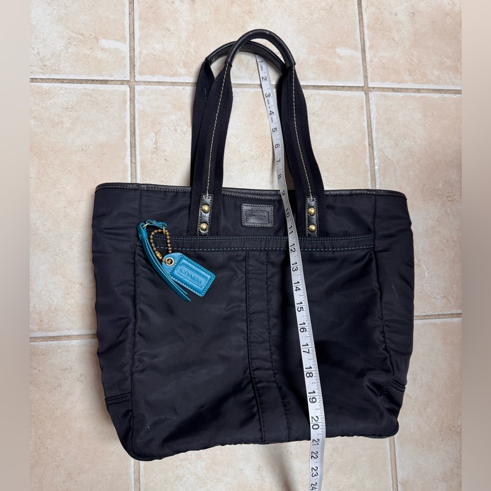 Coach Black Hampton Nylon Tote with Teal Accents - Picture 14 of 16